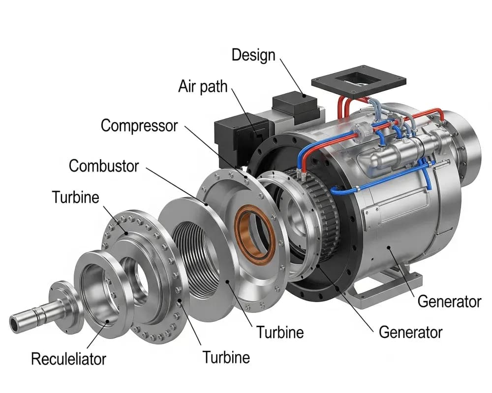 Muestra de cómo se aprovecha las microturbinas para generar electricidad en instalaciones remotas o como respaldo energético,