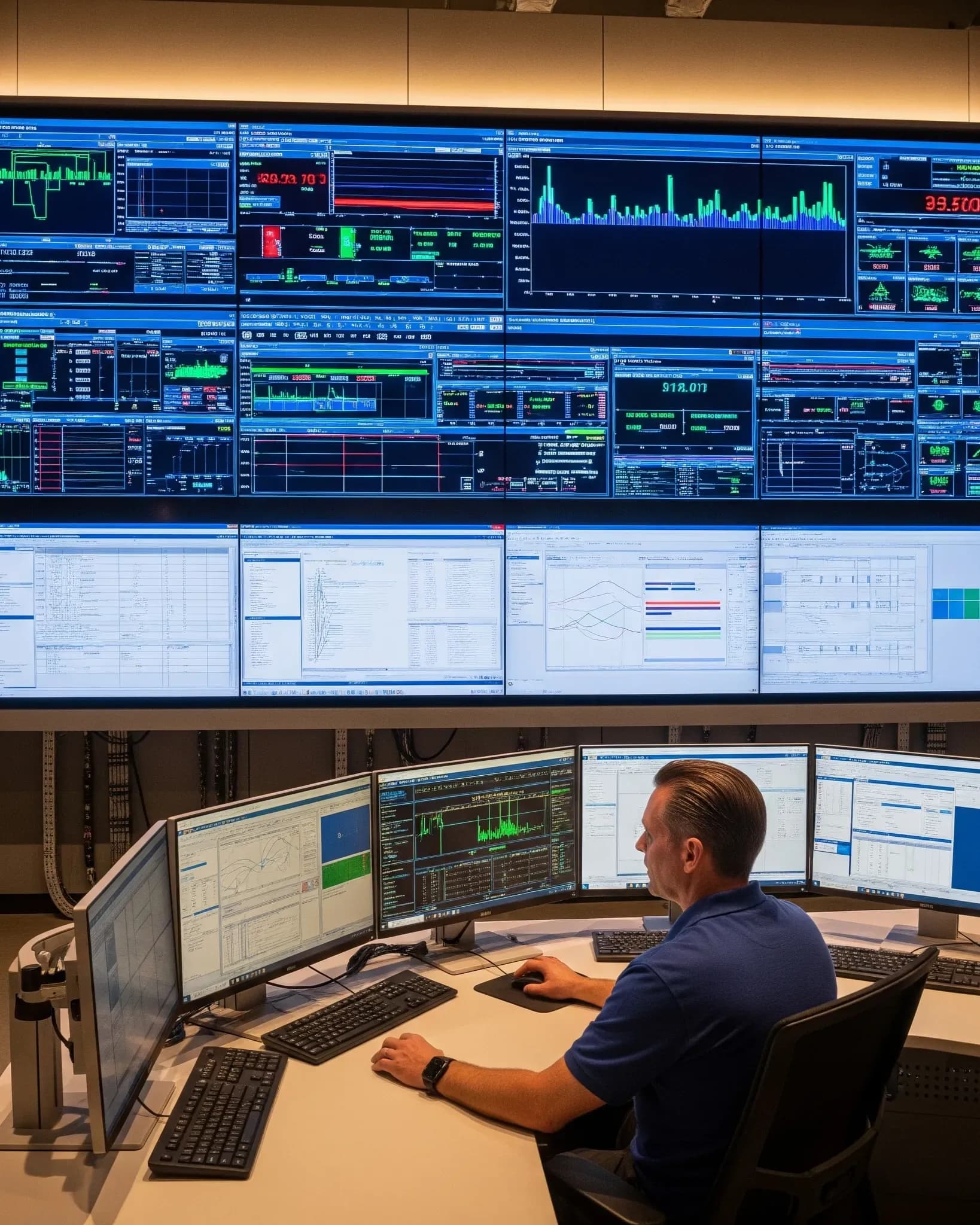 Fotografía de una sala de mando donde se maneja el control y ahorro de energía de procesos industriales